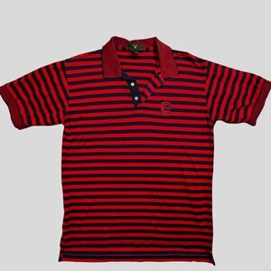 Lyle & Scott Mens Red Navy Stripe Polo Shirt Canebrake Embroidered Size Med